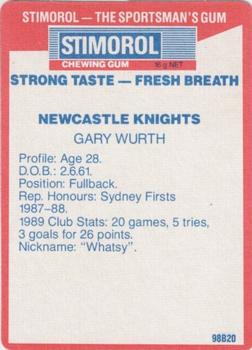 1990 Stimorol NRL #93 Gary Wurth Back